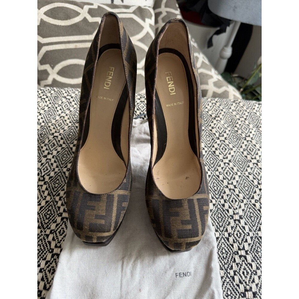 Fendi Brown Zucca Canvas Fendista Platform Pumps Size 39